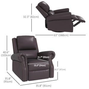 PU Leather Rocking Swivel Recliner Chair with Backrest, Brown