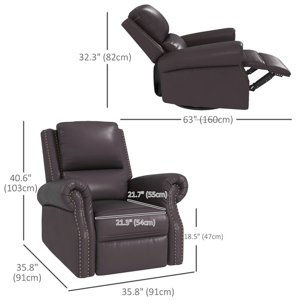 PU Leather Rocking Swivel Recliner Chair with Backrest, Brown
