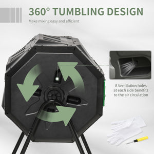 Outdoor Rotating Composter, Dual Compartment, 360°, 43 Gallon, Green
