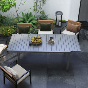 Extendable aluminum outdoor dining table for 6 to 8 people, anthracite gray