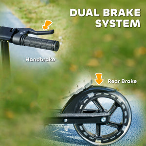 Scooter with light-up wheels, adjustable handlebars, rear brake and handbrake, black