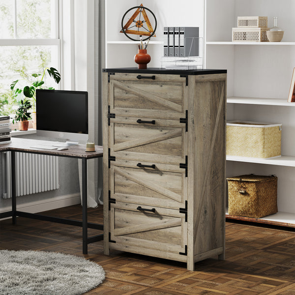 Country Style 4 Drawer Filing Cabinet with Adjustable Hanging Bars for Letter, A4, Legal Size, Grey