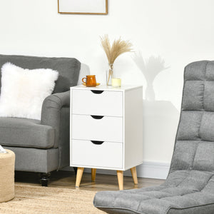 Modern 3-drawer bedside table with wooden legs, white