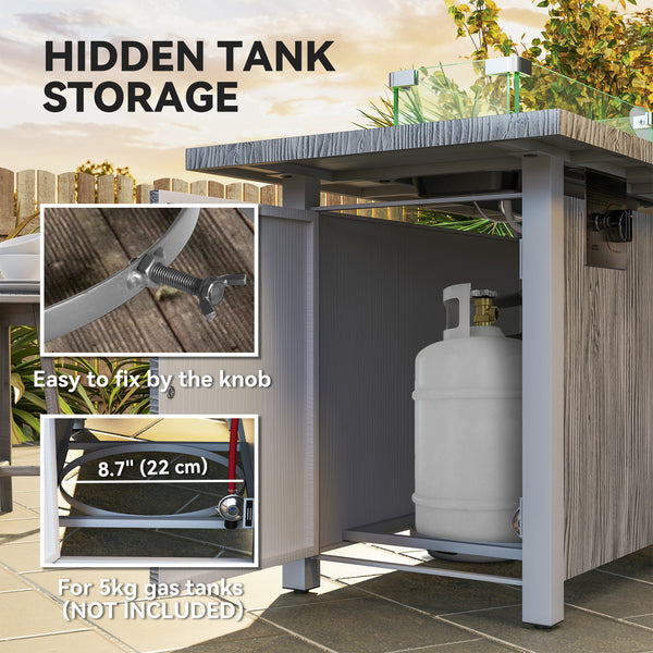 50,000 BTU Gas Fire Pit Table with Lid and Glass Screen, Gray