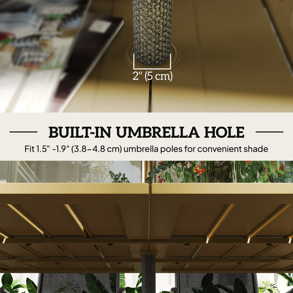 Outdoor patio table with parasol hole, brown