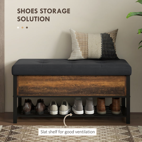Padded shoe storage with hinged lid