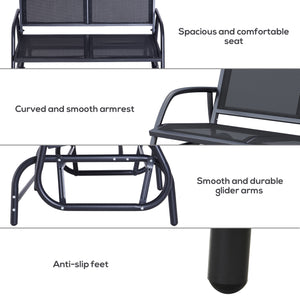 Double rocking bench, steel frame, durable fabric seat, black color