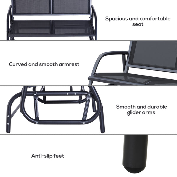 Double rocking bench, steel frame, durable fabric seat, black color