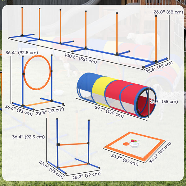 Dog Agility Training Equipment, 11-Piece Dog Obstacle Course with Adjustable Hurdle & Ring, 3 Tunnels, Weave Poles