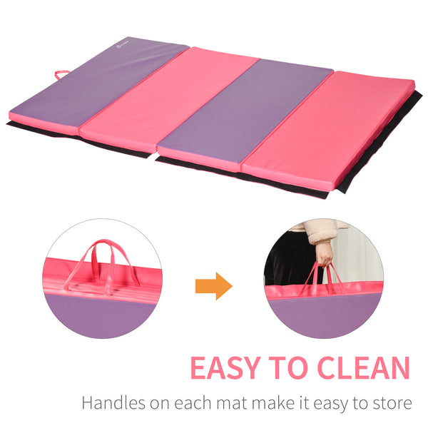 4'x6'x2'' Folding Gymnastics Mat with Carry Handles, Pink and Purple