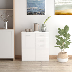 High gloss lacquered sideboard with 2 drawers and 2 doors, adjustable shelf, white