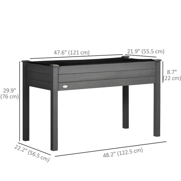 Wooden Raised Bed 86 x 45 x 76 cm, with Feet, Drainage Holes, Inner Bag for Garden, Dark Grey