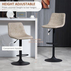 Set of 2 beige vintage leather bar stools
