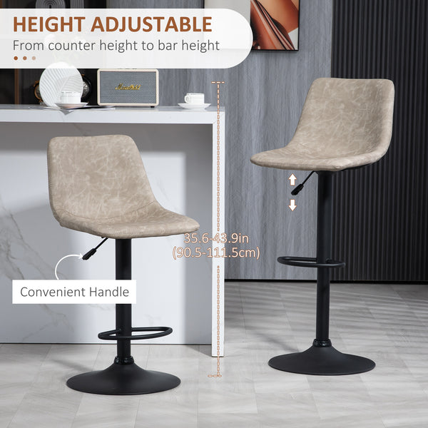 Set of 2 beige vintage leather bar stools