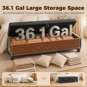 63" Upholstered Velvet Storage Bench, Dark Grey