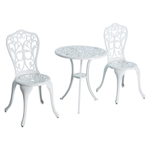 3 Piece Antique Style Outdoor Bistro Set, Patio Table and Chairs with Umbrella Hole, White