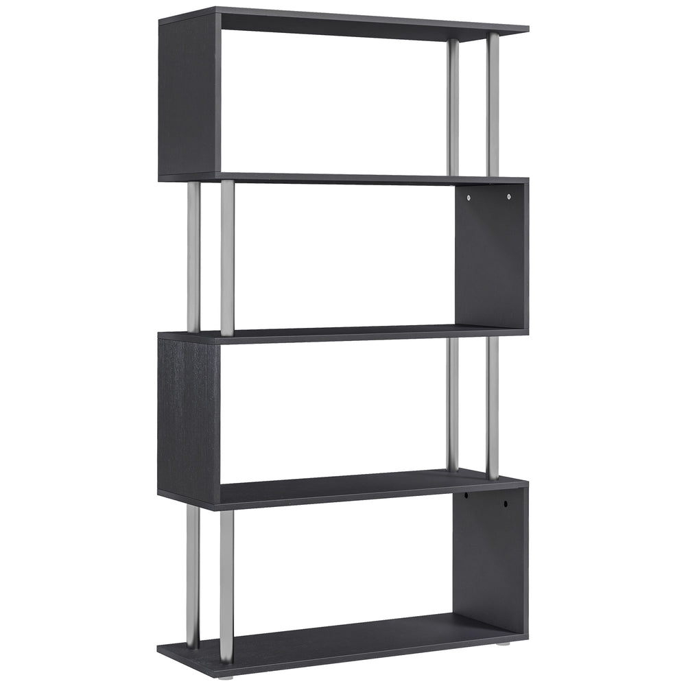5-Tier Geometric Wooden Bookcase, Black