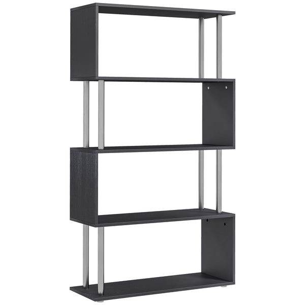 5-Tier Geometric Wooden Bookcase, Black
