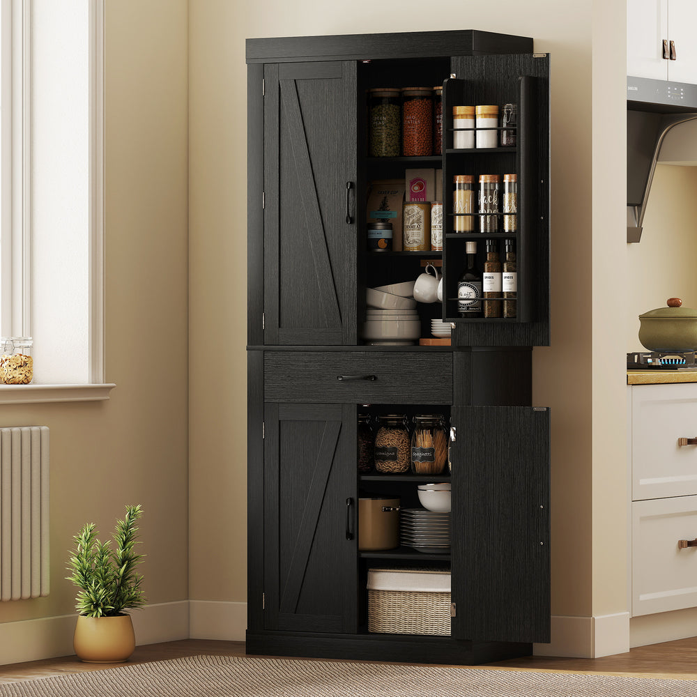 Country Style Storage Cabinet with 4 Barn Doors, Black