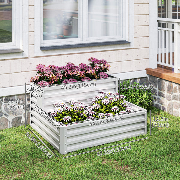 Galvanized 2-tier raised planter, silver
