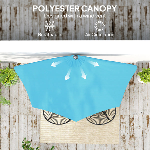 2.7m Half Round Parasol for Patio, Garden, Balcony, Window, Sun Shade with 5 Ribs, Light Blue