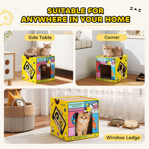 2-in-1 cardboard cat house with scratching board and catnip
