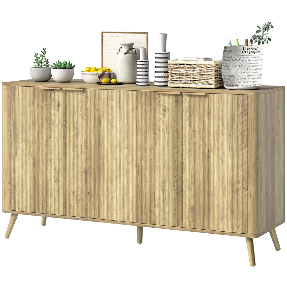 Modern Sideboard with 4 Fluted Doors and 2 Adjustable Shelves for Kitchen and Living Room, Natural