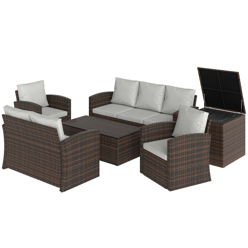 6 Pieces Wicker Patio Furniture Set with Cushions, 7-Seater Rattan Patio Sofa Set with Storage Coffee Table & Side Table, Sectional Outdoor Furniture Set, Cream White