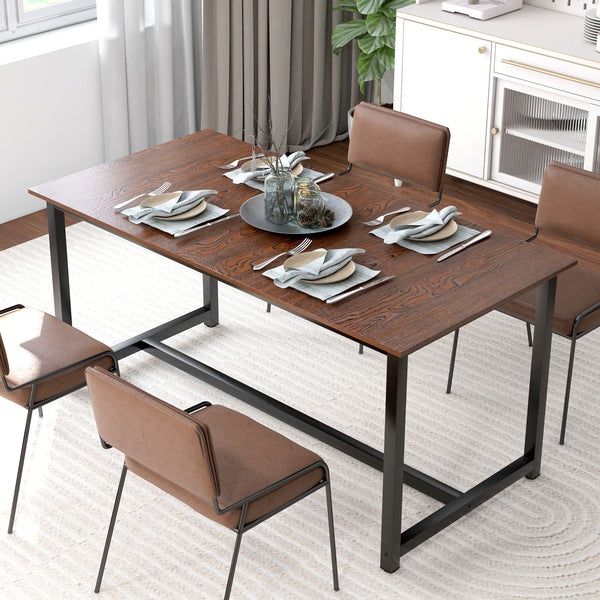Folding Dining Table for 4-6 People with Steel Frame, Brown Wood Grain