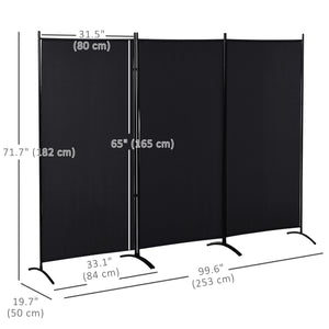 3-panel double-hinged room divider, black