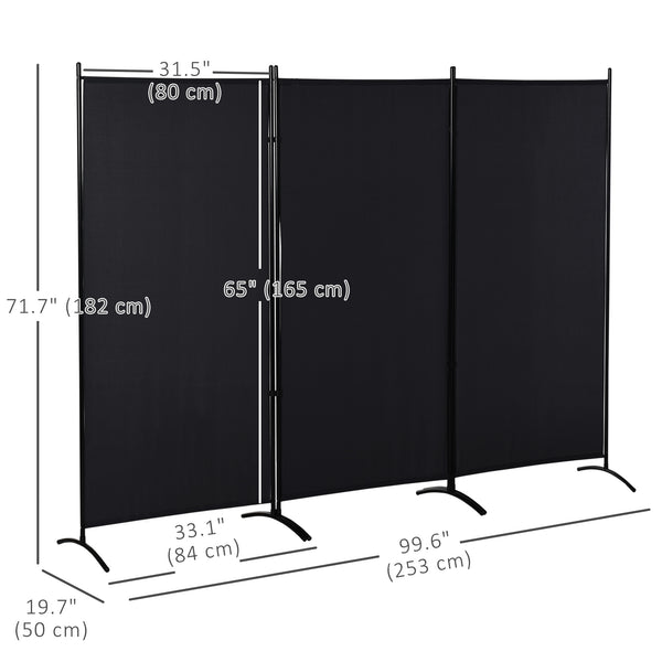 3-panel double-hinged room divider, black