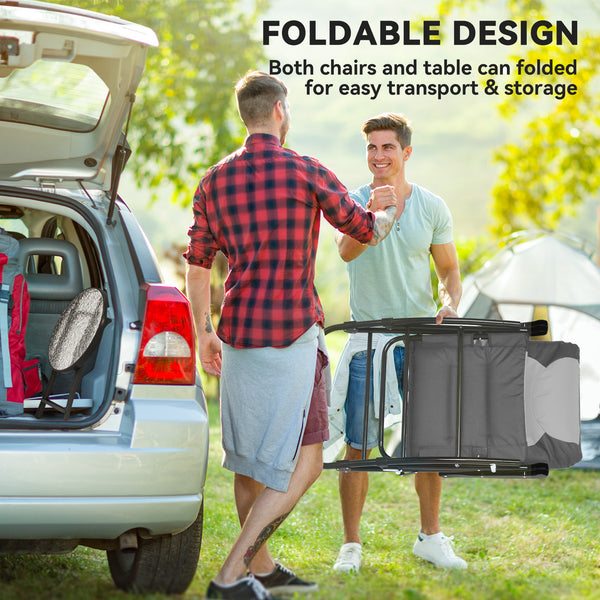 3-Piece Outdoor Folding Rocking Chair Set, Light Grey