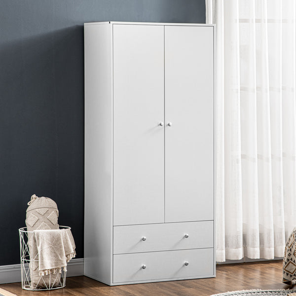 Modern wardrobe with 2 drawers and hanging rail, white