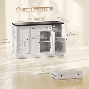 Storage buffet with charging station, 3 cabinets and adjustable shelves, white