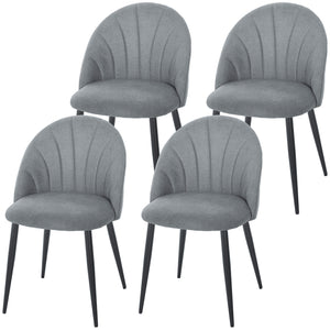 Set of 4 modern dining chairs, upholstered with metal legs, shell back and padded seat, grey.