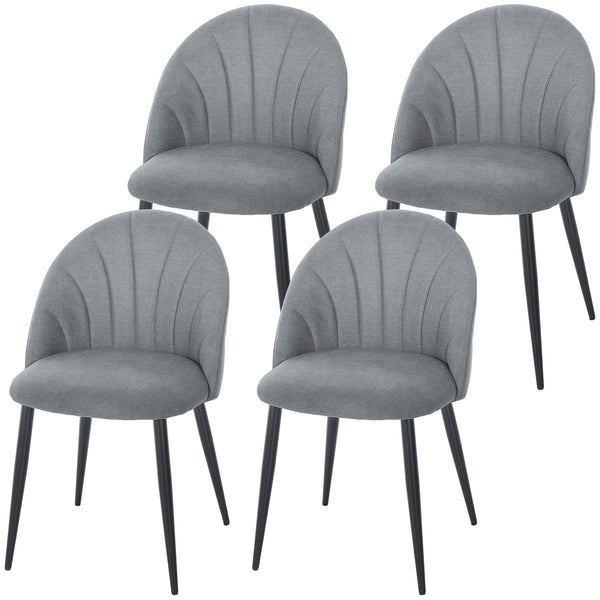 Set of 4 modern dining chairs, upholstered with metal legs, shell back and padded seat, grey.