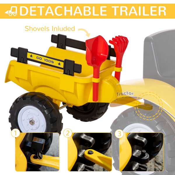 Pedal dump truck with removable trailer, yellow