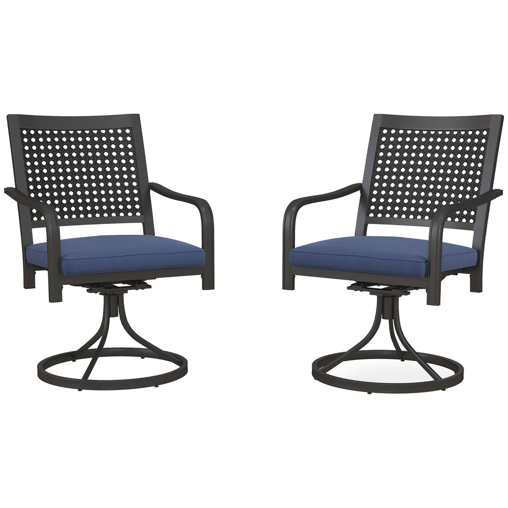 Set of 2 swivel armchairs with cushions, navy blue