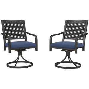Set of 2 swivel armchairs with cushions, navy blue