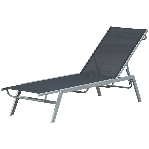 Outdoor lounge chair with 5-position backrest, black
