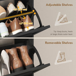 Shoe cabinet with 2 drop-down drawers, black