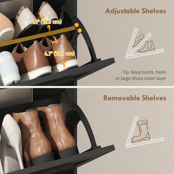 Shoe cabinet with 2 drop-down drawers, black
