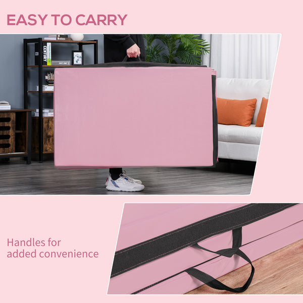 Foldable Gymnastics Mat 1.22m x 2.42m x 5cm with Carry Handles, Pink
