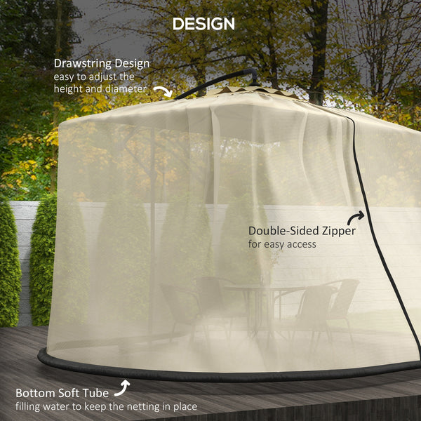 Protective mosquito net for 7.5-foot parasol with zipped door, beige