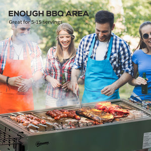 Portable charcoal barbecue with side spice baskets, dark green