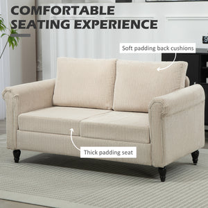 Vintage 2-seater sofa with rolled armrests and rubberwood legs, beige