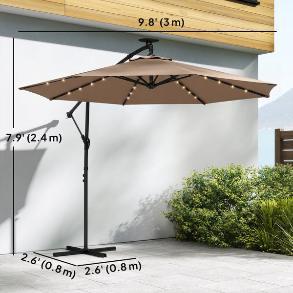 2.95 m cantilever patio umbrella with solar lighting, protective cover, tilt function, crank, khaki