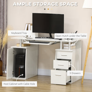 Computer desk with keyboard tray and storage drawers, white