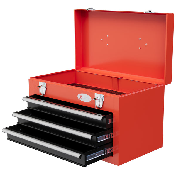 3-drawer tool chest with metal latch closure, red
