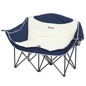 Double Camping Chair with Cup Holders and Carry Bag, Load Capacity: 250 kg, Navy Blue